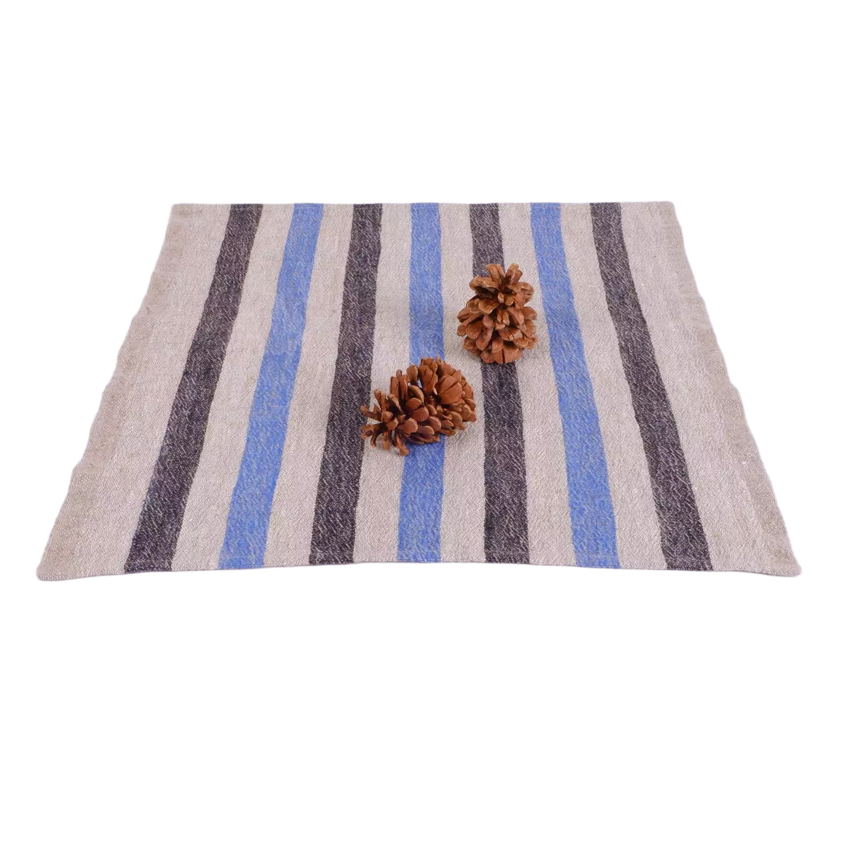 Natur - black blue - striped linen napkin - French stripes