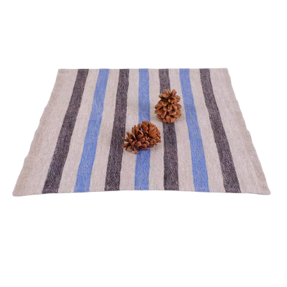 Natur - black blue - striped linen napkin - French stripes
