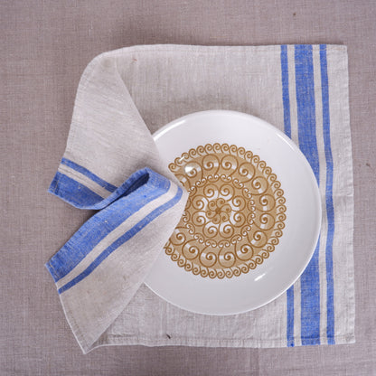 Natur - blue striped - linen napkin - Blue Edges
