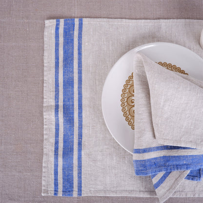 Natur - blue striped - linen napkin - Blue Edges