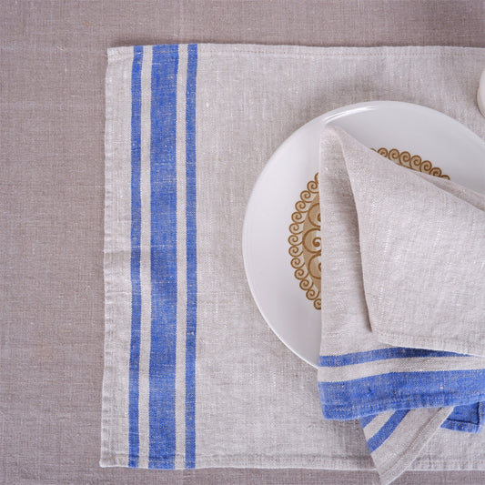 Natur - blue striped - linen napkin - Blue Edges