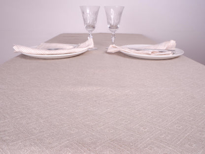 Natur - rhomb - linen tablecloth in jacquard weaving