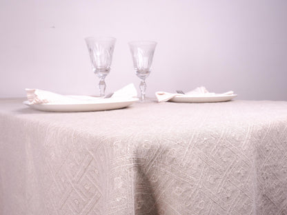 Natur - rhomb - linen tablecloth in jacquard weaving