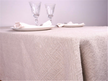 Natur - rhomb - linen tablecloth in jacquard weaving