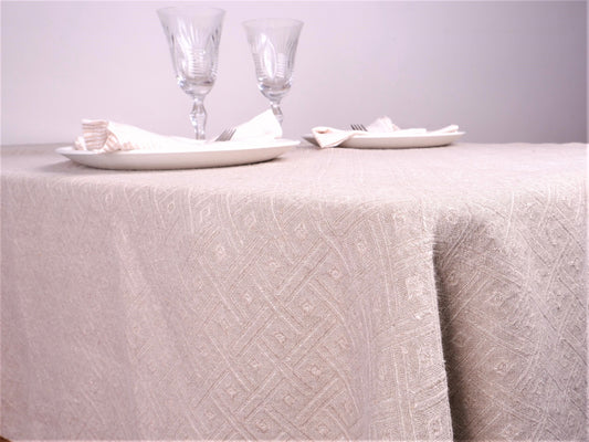 Natur - rhomb - linen tablecloth in jacquard weaving