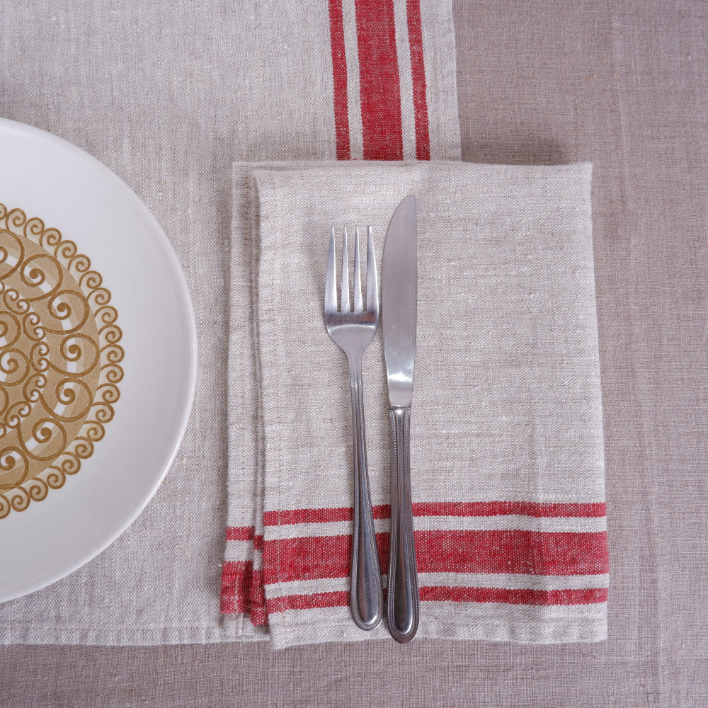 Natur - burgundy striped napkin - Burgundy Edges