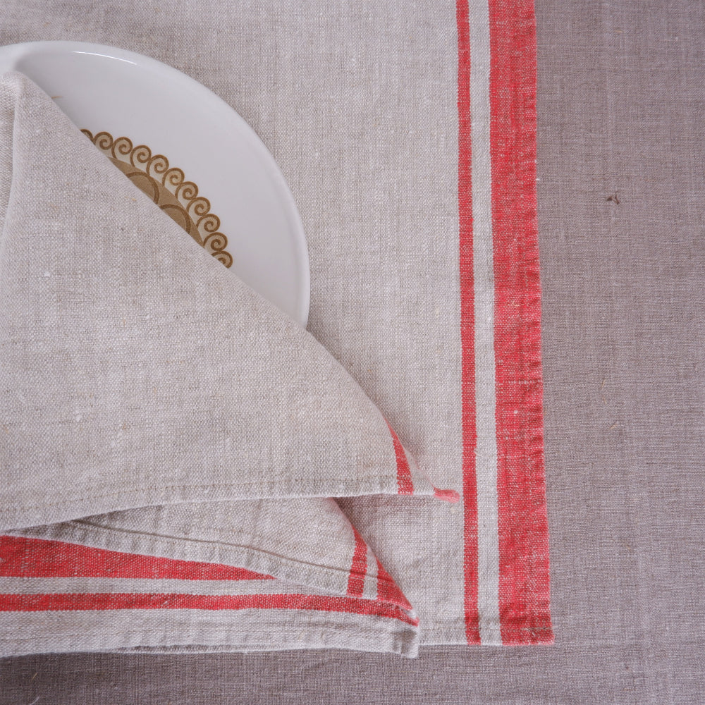 Natur - red striped - linen napkin - Red Edges