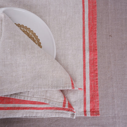 Natur - red striped - linen napkin - Red Edges
