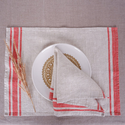Natur - red striped - linen napkin - Red Edges