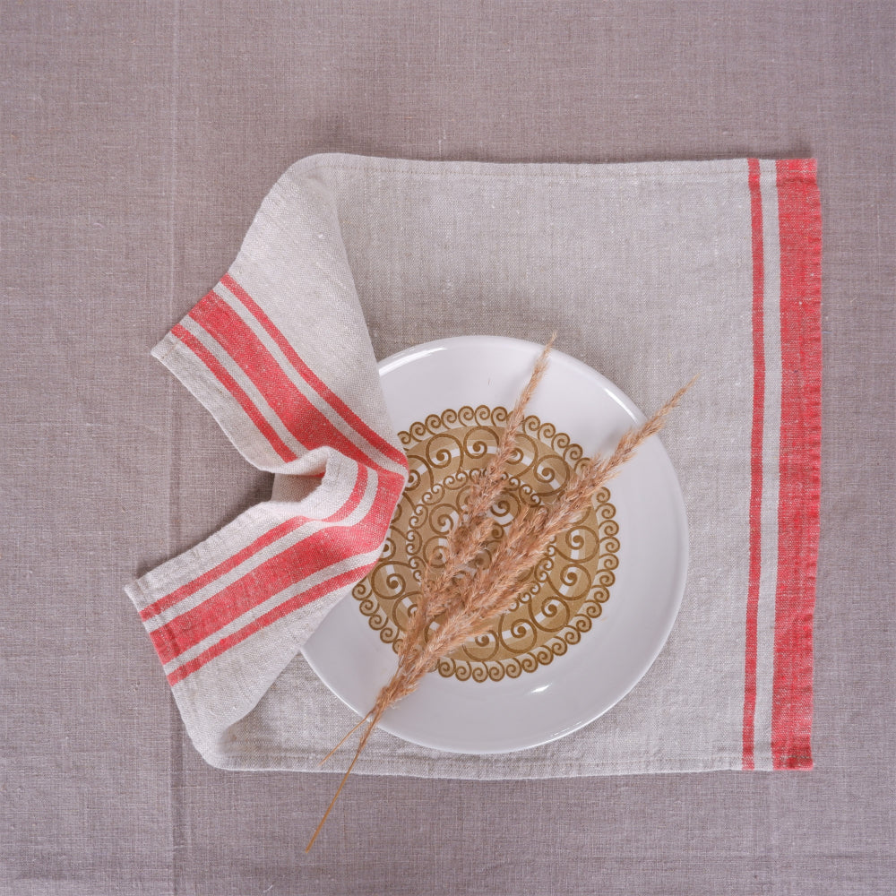 Natur - red striped - linen napkin - Red Edges