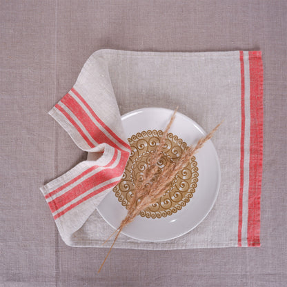 Natur - red striped - linen napkin - Red Edges