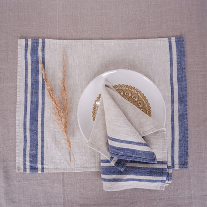 Natur - Navy blue striped - linen napkin - Navy Edges