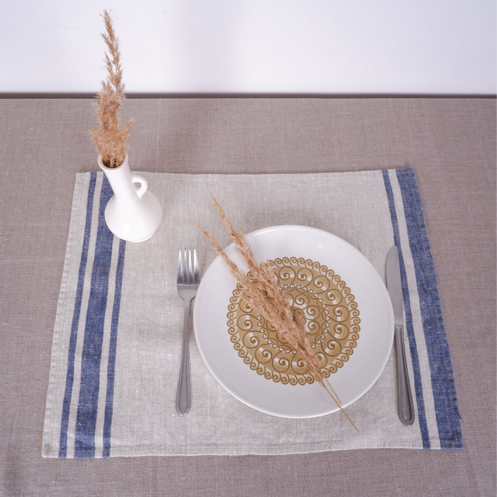 Natur - Navy blue striped - linen napkin - Navy Edges