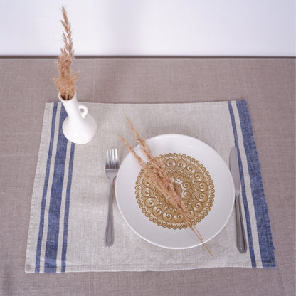 Natur - Navy blue striped - linen napkin - Navy Edges