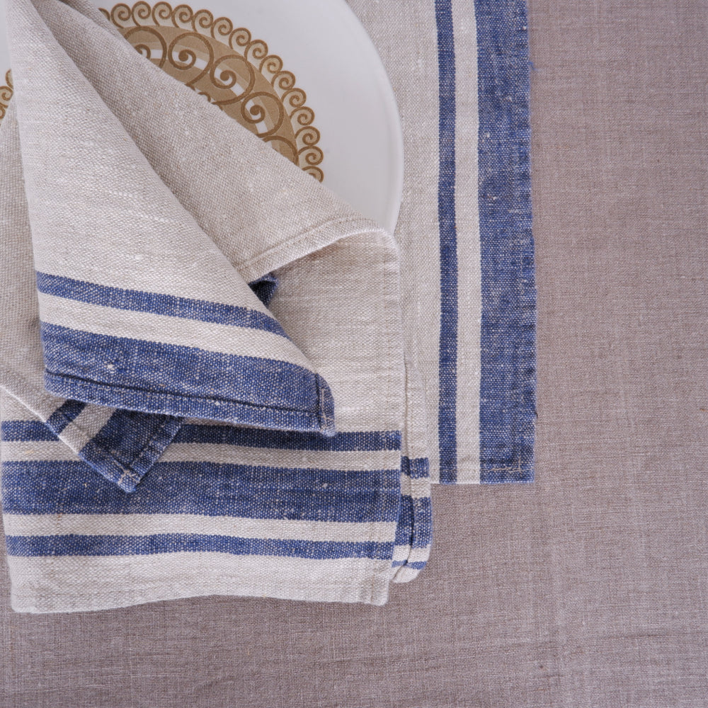 Natur - Navy blue striped - linen napkin - Navy Edges