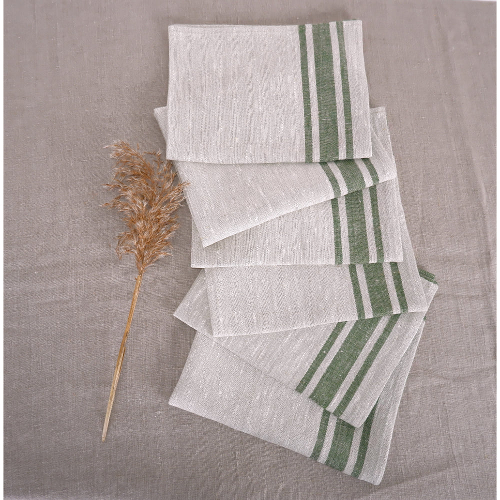 Natur - green stripes - linen napkin
