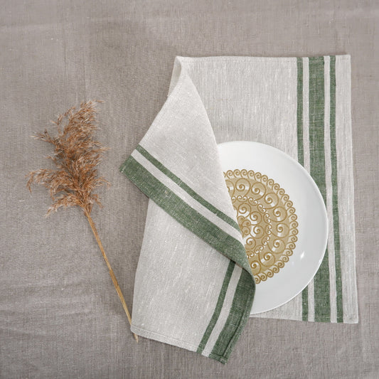 Natur - green stripes - linen napkin