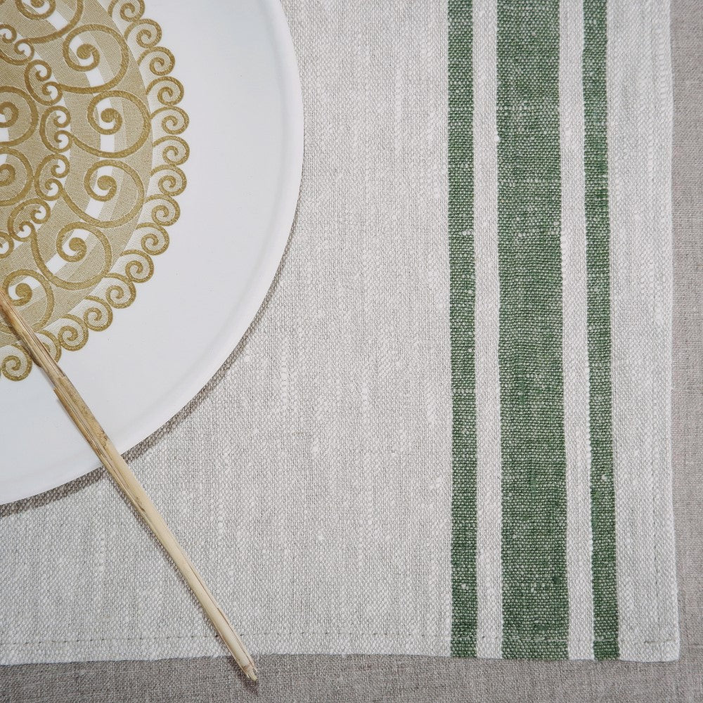 Natur - green stripes - linen napkin