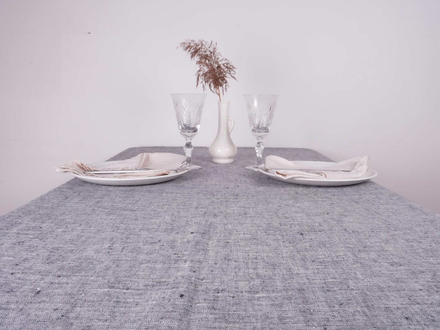 Black - white - melange - linen tablecloth