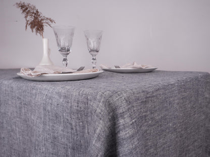 Black - white - melange - linen tablecloth