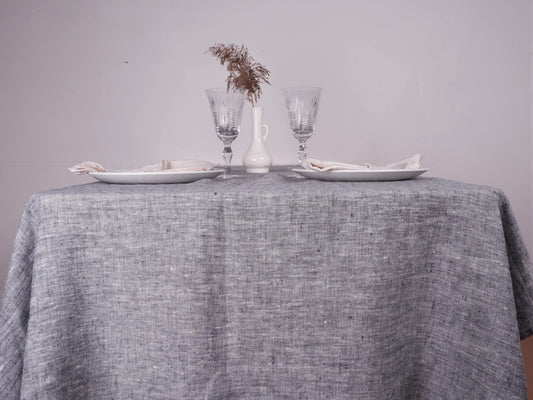Black - white - melange - linen tablecloth