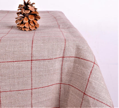 Natur linen tablecloth with red checks