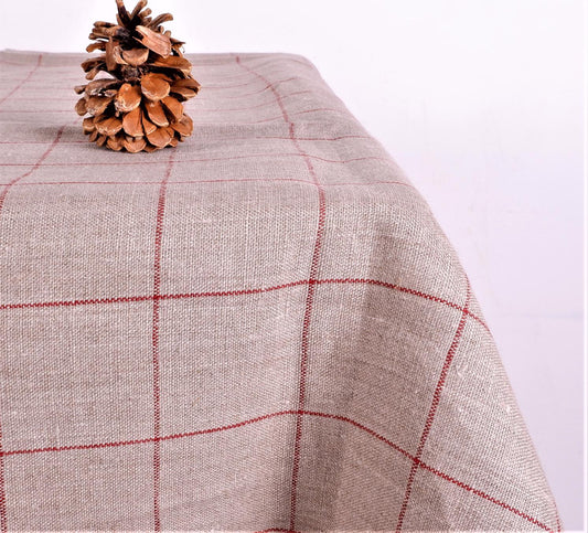 Natur linen tablecloth with red checks