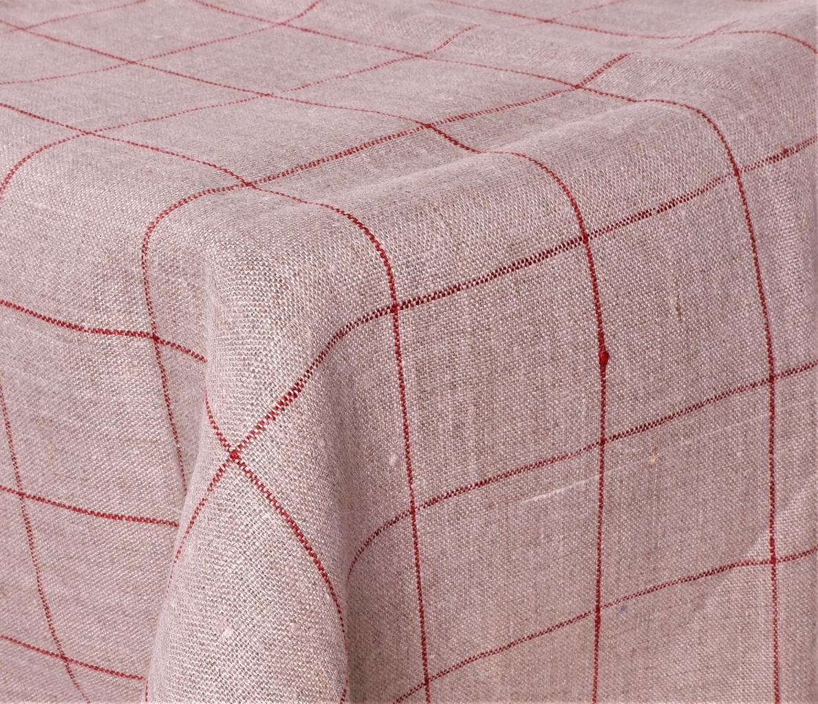 Natur linen tablecloth with red checks