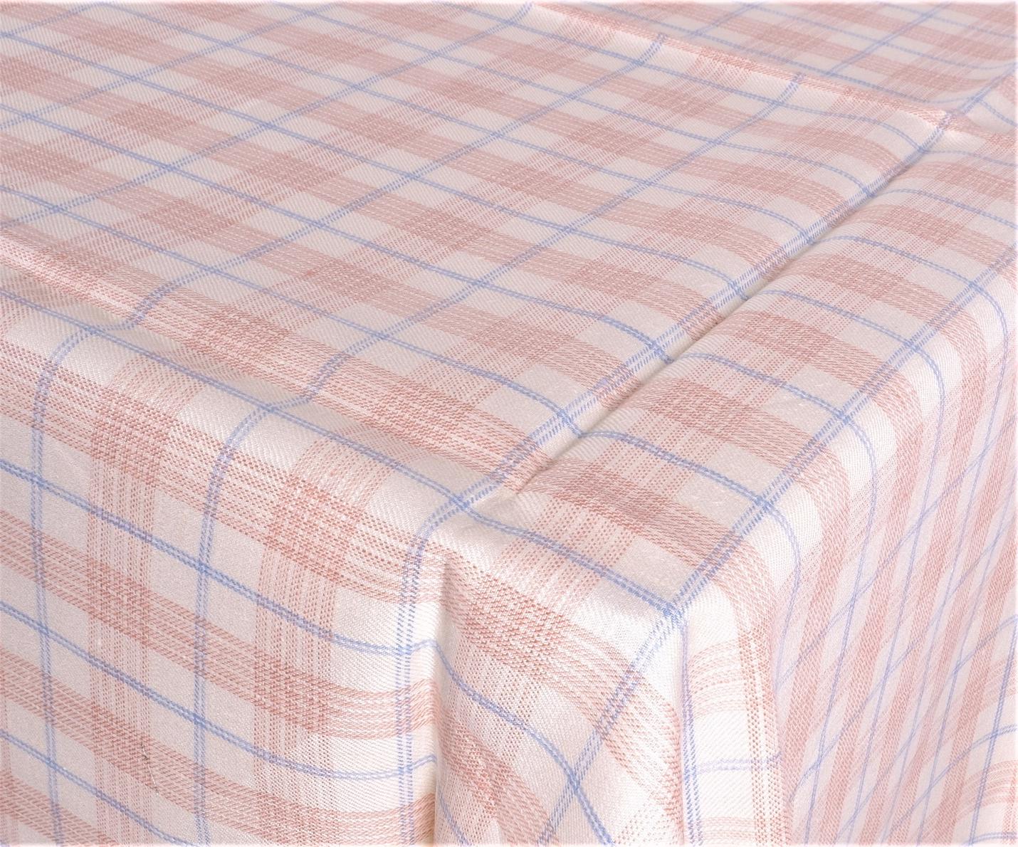 Offwhite linen tablecloth in blue-brown checks