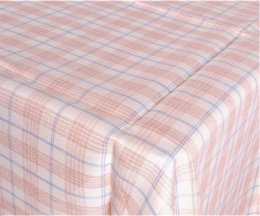 Offwhite linen tablecloth in blue-brown checks
