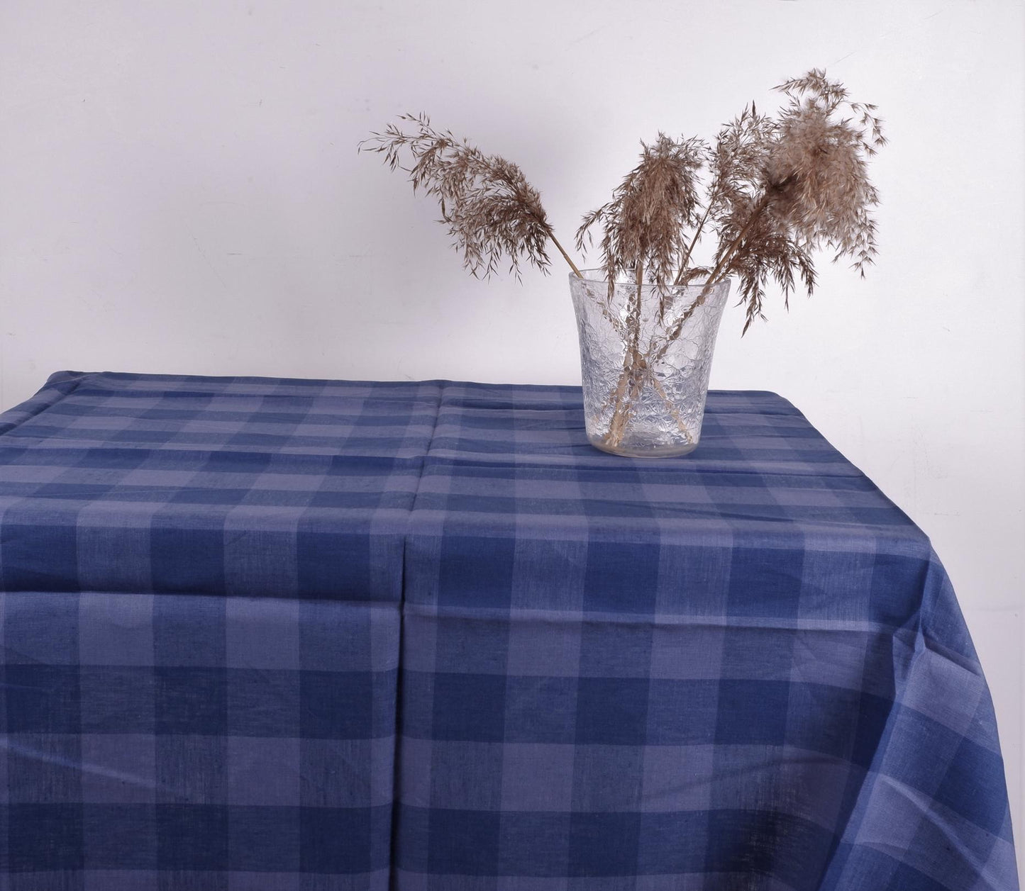 Blue gingham linen tablecloth