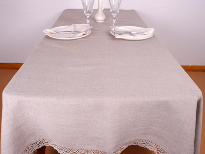 Natur linen tablecloth with lace edges