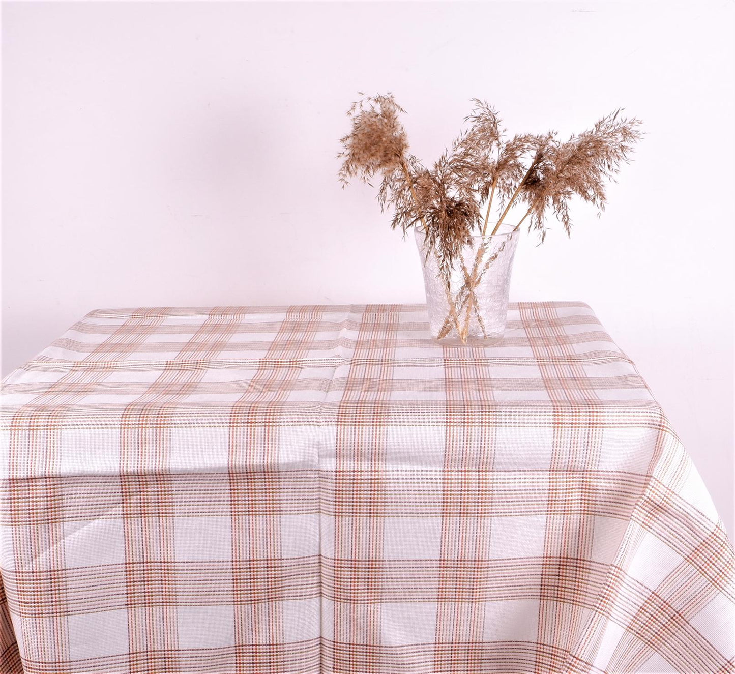 Checkered white linen tablecloth