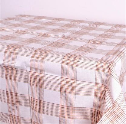 Checkered white linen tablecloth