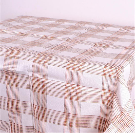 Checkered white linen tablecloth