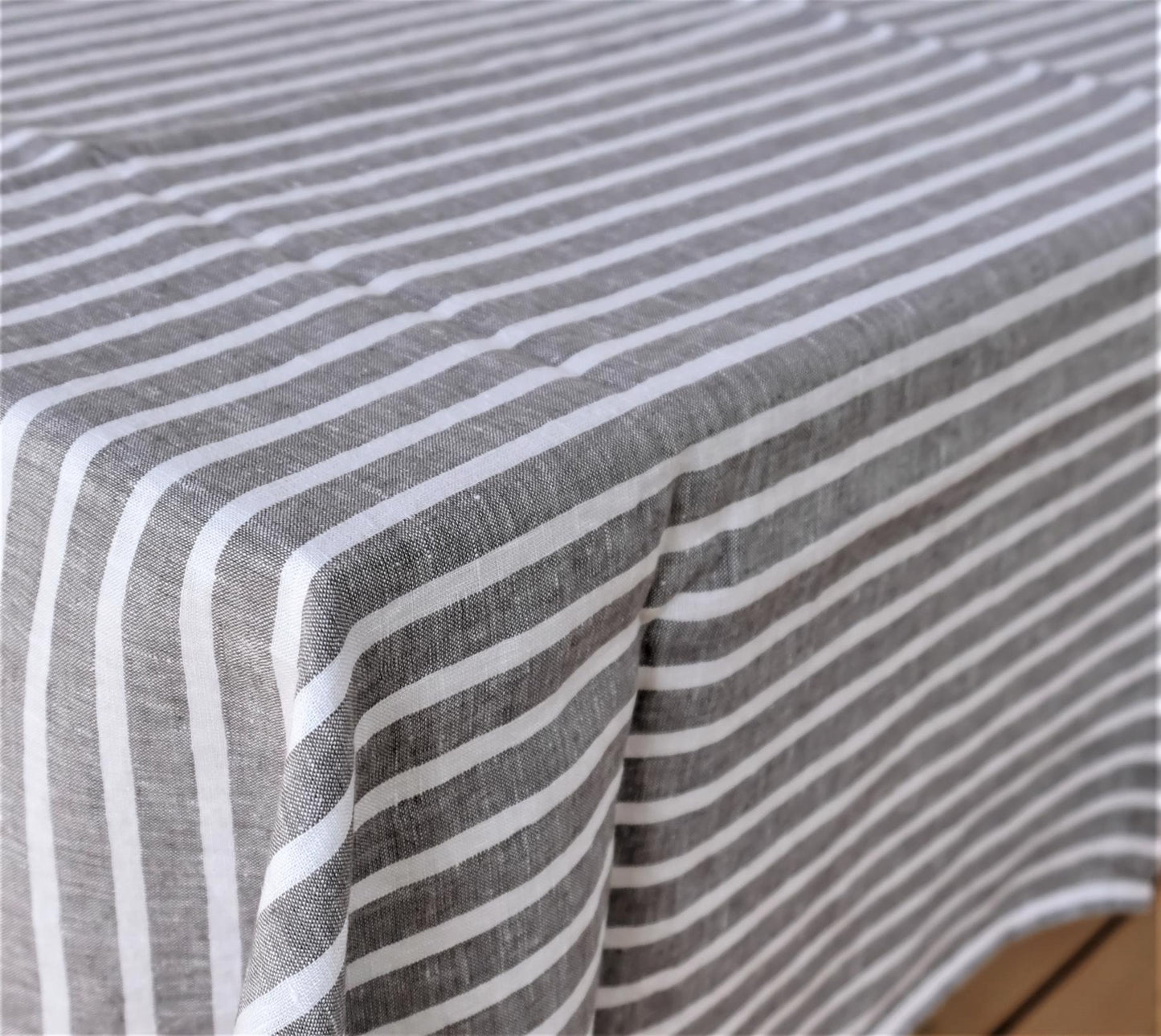 Linen tablecloth with grey - white stripes