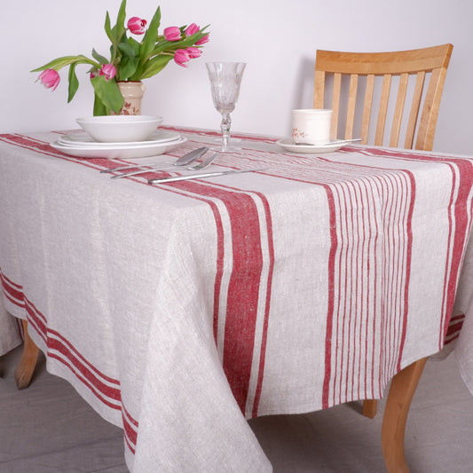 Village Burgundy - linen tablecloth