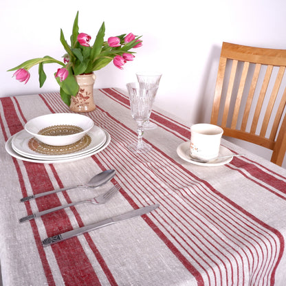 Village Burgundy - linen tablecloth