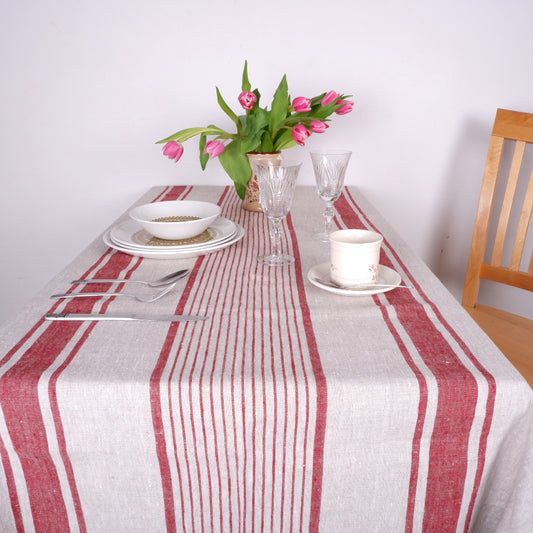 Village Burgundy - linen tablecloth