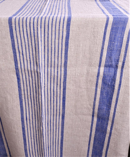 Natural linen tablecloth with blue stripes - village blue stripes tablecloth