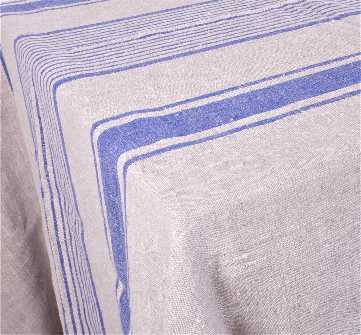 Natural linen tablecloth with blue stripes - village blue stripes tablecloth