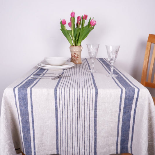 Village Navy - linen tablecloth