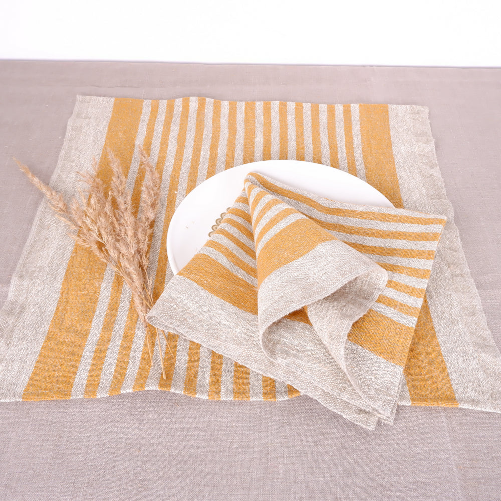 Natur linen napkin -yellow stripes -Provence