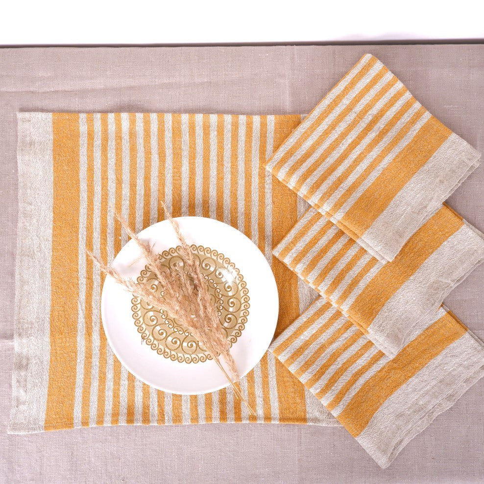 Natur linen napkin -yellow stripes -Provence