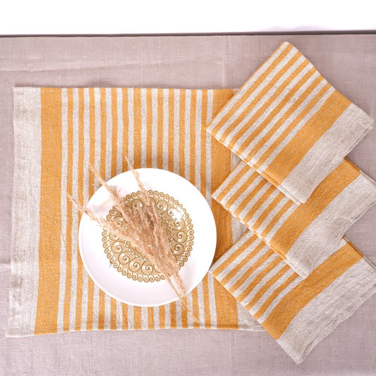 Natur linen napkin -yellow stripes -Provence