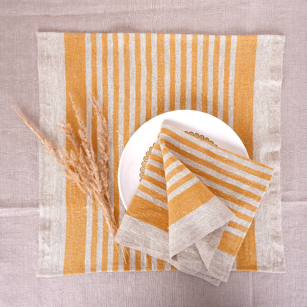 Natur linen napkin -yellow stripes -Provence