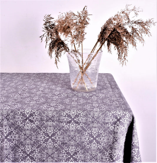 Grey - ornament - linen tablecloth