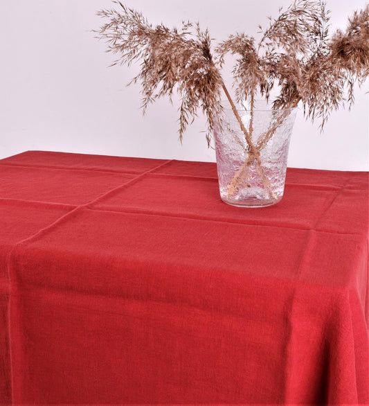 Red  - linen tablecloth
