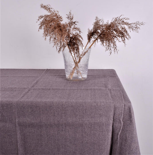 Natural - linen tablecloth - in herringbone weaving