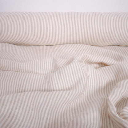 White natur striped linen fabric - 557M